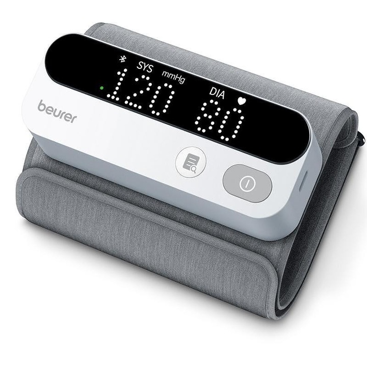Апарат за имерване на кръвно налягане Beurer, BM 59, Bluetooth, XL дисплей, 240 места за памет, Индикатор за риск, Откриване на аритмия, Черен