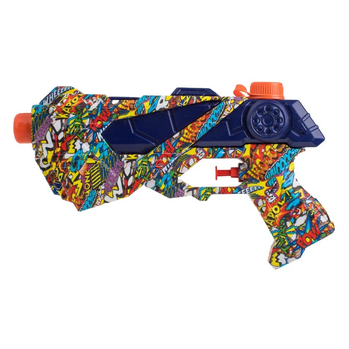 Pistol de Apa din Plastic Albastru cu Model Colorat Graffiti 23cm < Pistoale Apa Mici, Jumbo