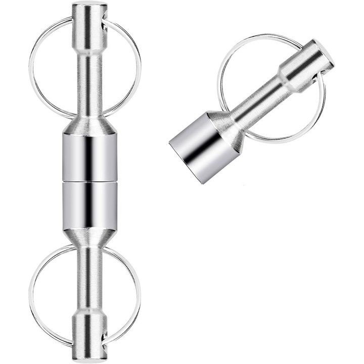 Set 2 Magnet puternic din neodim tip breloc, 3 KG, diametru de 12 mm, Otel inoxidabil, Argintiu