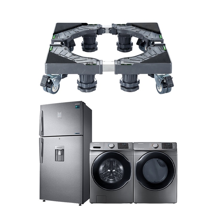 Suport pentru masina de spalat, aragaz, frigider GLIMATECH cu 8 picioare reglabile si 8 roti, Inaltime ajustabila 11-12, 7cm, lungime/latime ajustabila 40-62cm, Sustinere 300kg, Gri