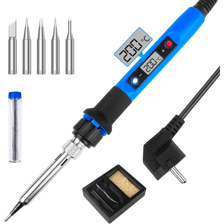 Kit de lipit 80W, reglabil 180-480°C, 6 varfuri, suport, multicolor