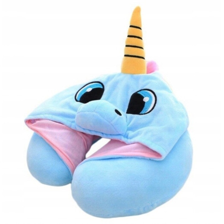 Perna de calatorie, unicorn, albastra, medie, 50 x 30 cm, material: bumbac, clasica