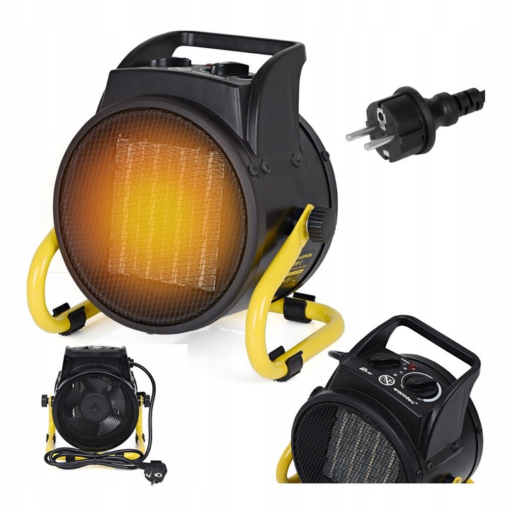 Elektromos fűtőberendezés, Emultimax, Ewp-2, Fűtőteljesítmény: 2000 W, Légáramlás: 158 M³/h, Hőmérséklet-szabályozás: 5°C és 35°C között, Túlmelegedés elleni védelem, 16 x 21 x 21,7 cm, Fekete