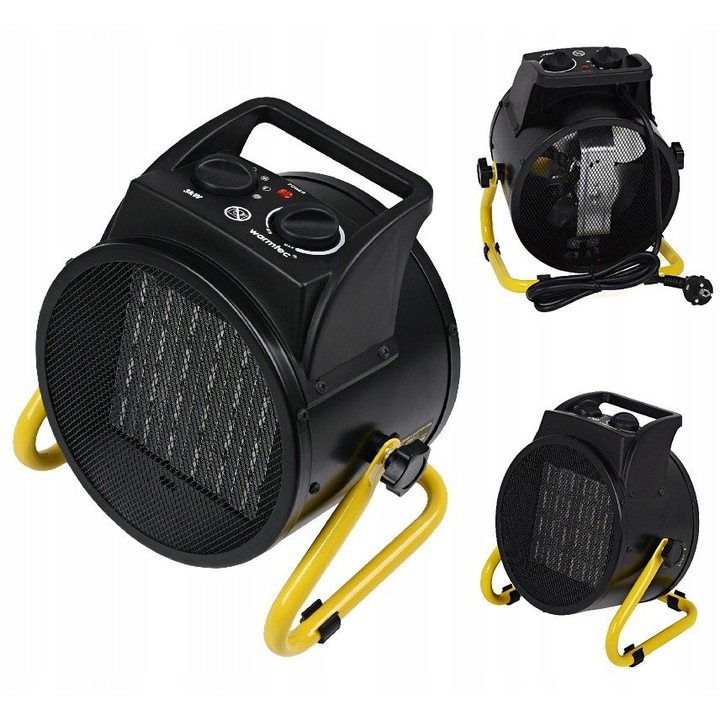 Elektromos fűtőberendezés, Emultimax, Ewp-3, Fűtőteljesítmény: 3 kW, Légáramlás: 217 M³/h, Hőmérséklet-szabályozás 5°C és 35°C között, Túlmelegedés elleni védelem, 20,9 x 26,5 x 29,3 cm, Fekete