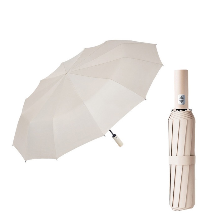 Голям сгъваем чадър, 118 см, ветроустойчив, бежов, за 1-2 души