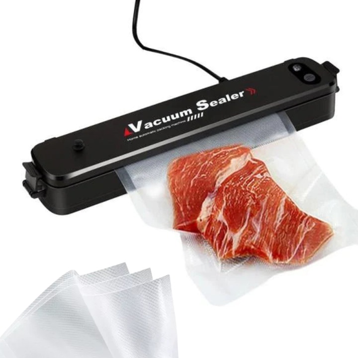 Macvi® 110W вакуумна машина за запечатване на храни с функция за запечатване, мощна помпа, компактна и лесна за употреба, пакетът включва 10 вакуумни торбички