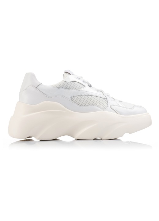 Sneakers dama, Musette, ELETA A163, Piele naturala/Piele lacuita, Alb