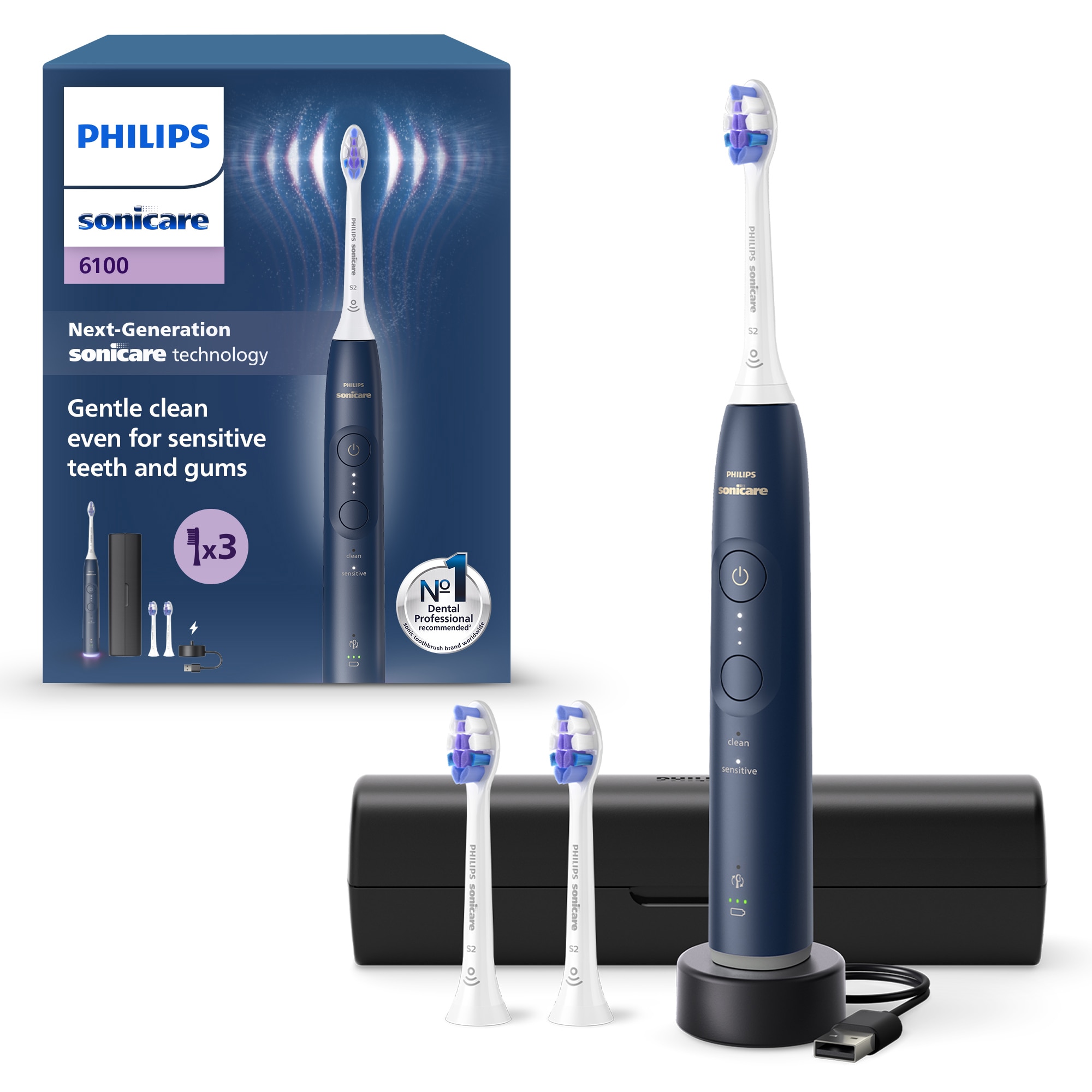Periuta de dinti electrica Philips Sonicare HX7403/01, 62.000 miscari/minut, autonomie 21 zile, 2 moduri de periere, 3 intensitati, senzor presiune luminos, functia BrushSync, 3x c