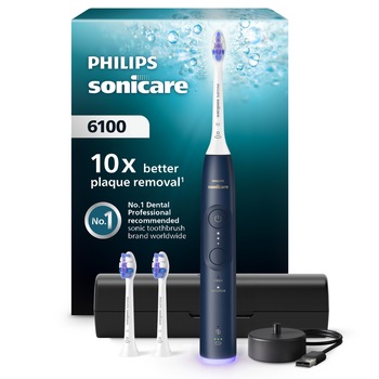 Periuta de dinti electrica Philips Sonicare HX7403/01, 62.000 miscari/minut, autonomie 21 zile, 2 moduri de periere, 3 intensitati, senzor presiune luminos, functia BrushSync, 3x capete de periere Sensitive, toc de transport, albastru