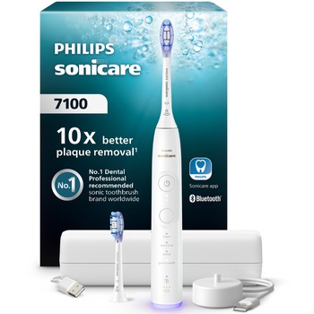 Periuta de dinti electrica Philips Sonicare HX7420/02, 62.000 miscari/minut, conectata la apilcatie, autonomie 21 zile, 4 mod de periere,3 intensitati, senzor presiune luminos, functia BrushSync, 2x capete periere GumCare, toc functie incarcare, alb