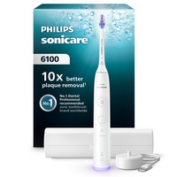 Periuta de dinti electrica Philips Sonicare HX7400/06, 62.000 miscari/minut, autonomie 21 zile, 2 moduri de periere, 3 intensitati, senzor presiune luminos, functia BrushSync, capat de periere Sensitive, toc transport, alb