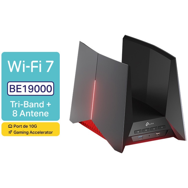 Router Gaming Wireless TP-Link Archer GE800, BE19000, Tri-Band, 2