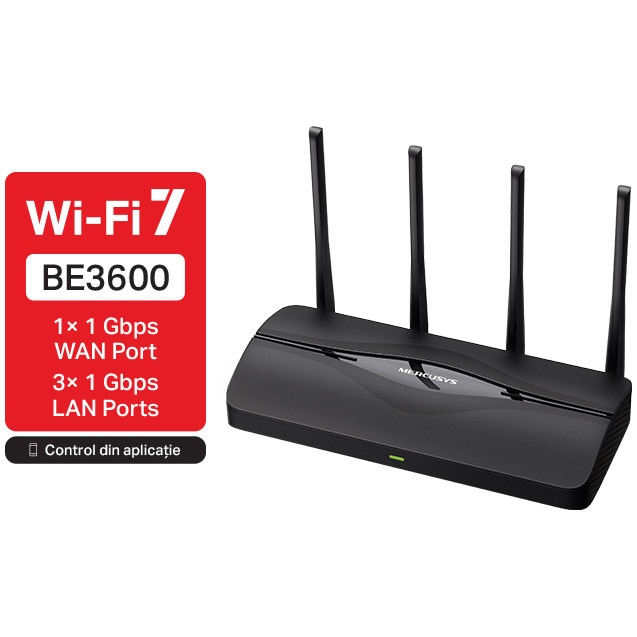 Router Wireless Mercusys MR25BE, BE3600, Dual-Band, Wi-Fi 7, MLO, compatibil EasyMesh
