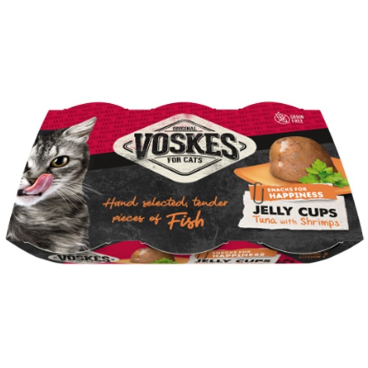 Voskes Zselés Poharak Tonhal & Garnéla - tonhalas és garnélás zselé macskáknak 6x25g