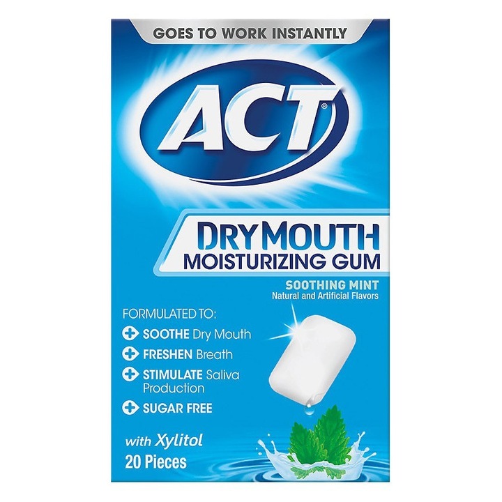 Guma de Mestecat, ACT, Dry Mouth Moisturizing Gum, pentru Gura Uscata, cu Xilitol, 20 tablete
