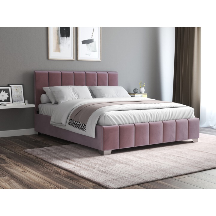 Pat Cozy, 160x200 cm, mov, cu picioare si somiera