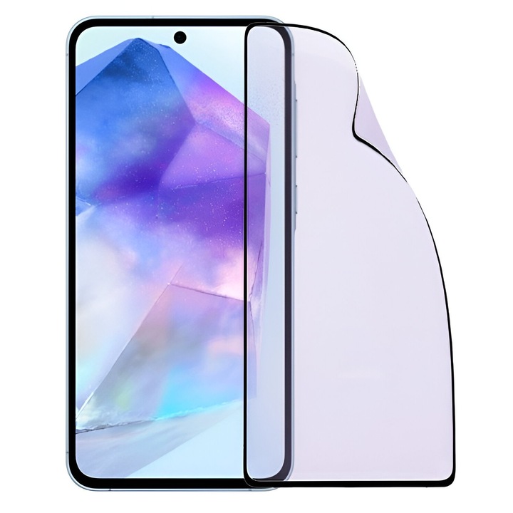 Folie de Protectie Ceramica, Dr. Case™, Compatibila cu Samsung Galaxy A55, Ceramics 9D, Antisoc, Margini Negre, Transparent