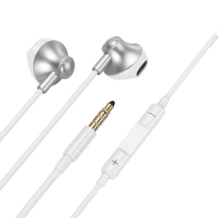 Casti cu fir, model L6, sunet HiFi, design ergonomic, alb, lungime 1.2m