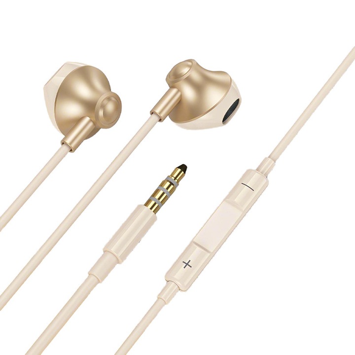 Casti cu fir, model L6, sunet HiFi, design ergonomic, 1.2m, auriculare, auriu