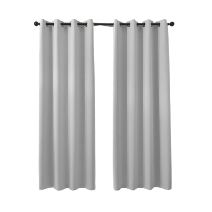 2 db Deconovo függöny szett, 229 x 229 cm, átlátszatlan, karikákkal, hőszigetelő, világos szürke színű