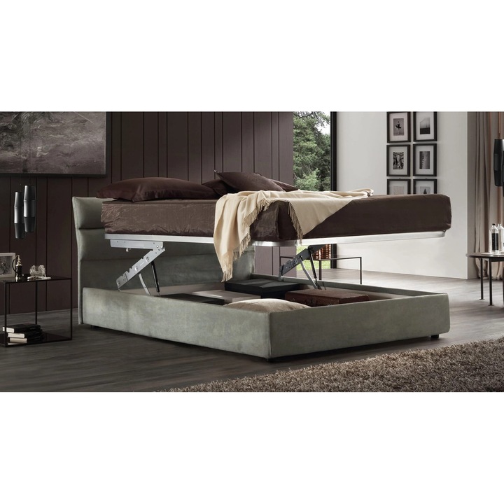 Pat matrimonial ORIZON cu saltea, somiera rabatabila tip Comodo si lada de depozitare