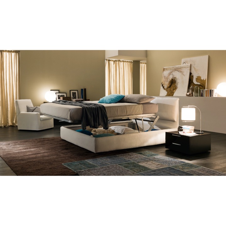 Pat matrimonial FORMENTERA cu saltea, somiera rabatabila tip Comodo si lada de depozitare