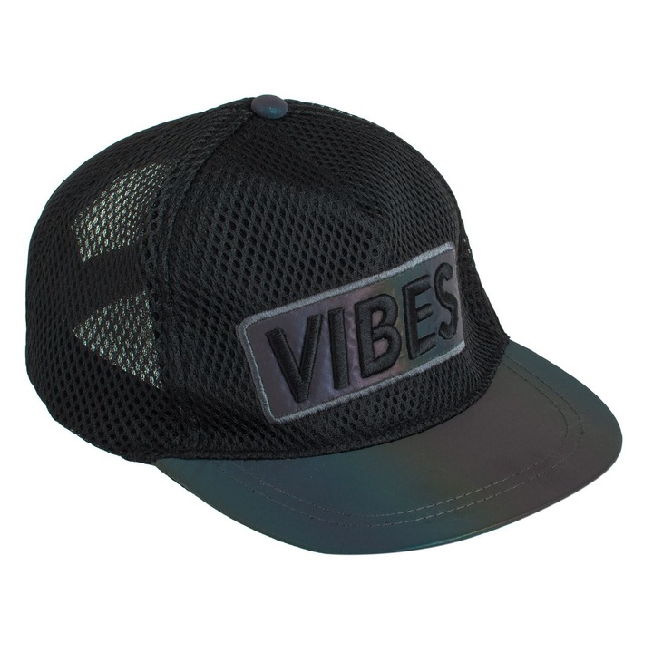 Шапка, С бродерия "Vibes", За мъже, Черна, Мрежеста