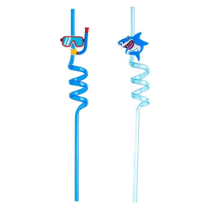 Paie Reutilizabile Rasucite din Plastic Albastru Bleu Rechin Masca Ø6x270mm - 2buc