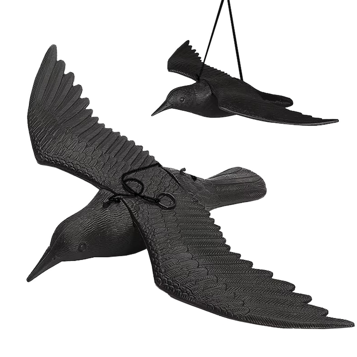 Corb pentru descurajare nedorite pasari, Porumbeilor, Decorativ, John Green, Plastic, Aspect realist, agatat, zu balcon, terasa, 54x70cm, Negru