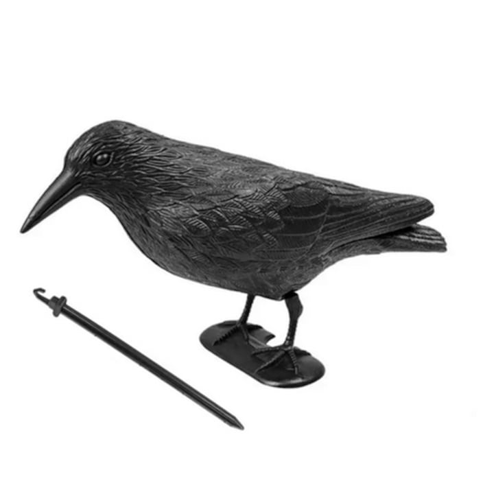 Sperietoare Pasari Corb Plastic Realistic Anti Porumbei Randunele, pentru Balcon, Gradina, Terasa, Acoperis, Exterior, Rezistent UV si Intemperii, Dimensiuni 32x13x22 cm, Solutie Eficienta Protectie