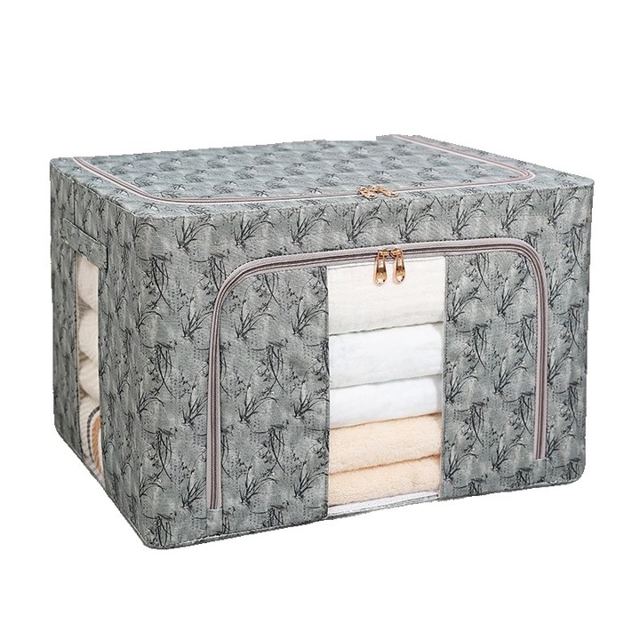 Cutie Depozitare, 66L, din Material Textil, 50 X 40 X 33 cm, pentru Haine si Lenjerii, Model Bambus, Verde, Stef's Cat