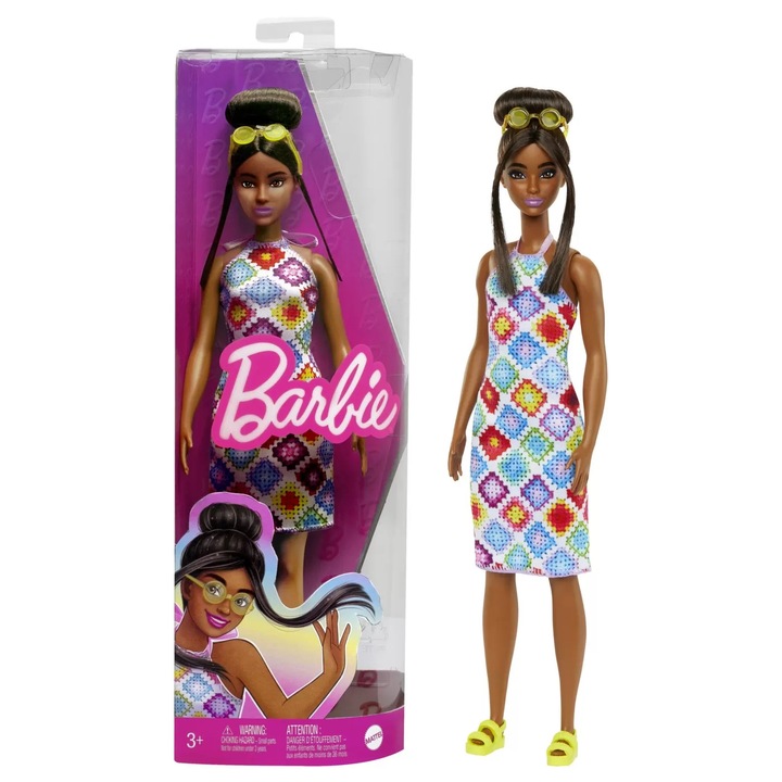 Barbie Fashionistas szatén baba sárga napszemüveggel