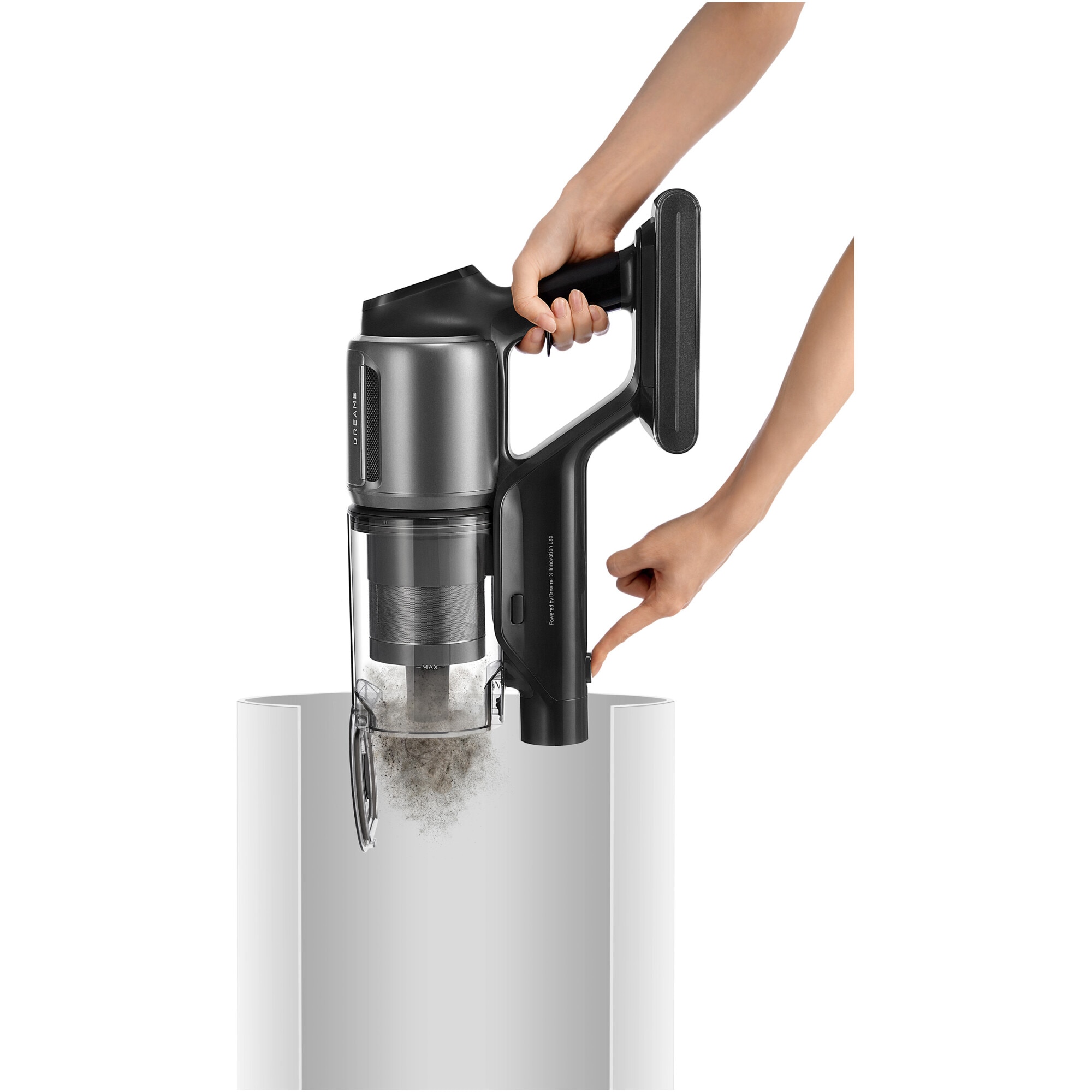 Aspirator vertical Dreame Z30 AquaCycle VZV77B, 28000Pa, 310AW, HEPA H14 99,99%, autonomie 90 min, baterie 3200mAh, rezervor 0,6L, perie umeda motorizat, perii CelesTect™ cu iluminare, perie anti-incurcare, LCD, negru-gri