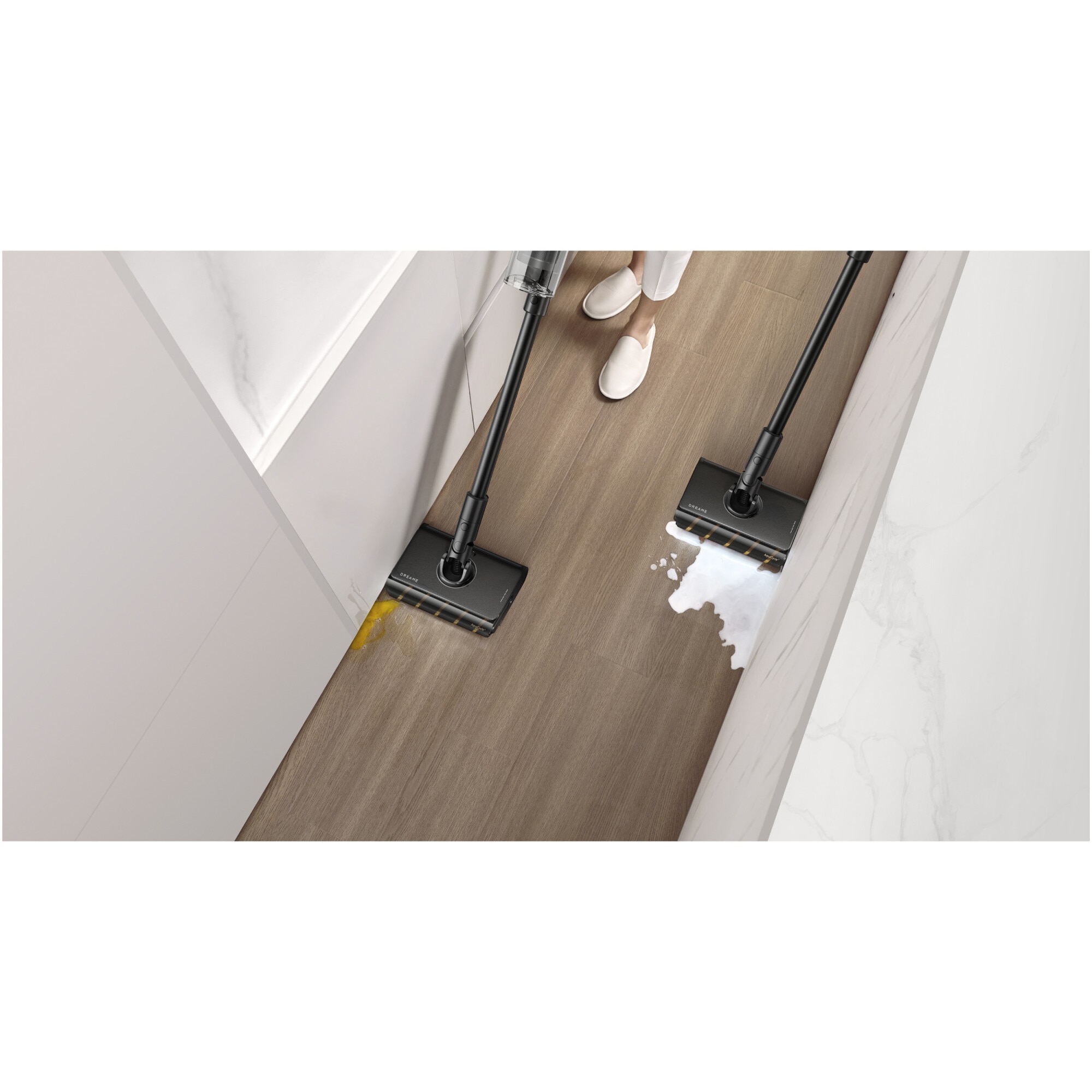 Aspirator vertical Dreame Z30 AquaCycle VZV77B, 28000Pa, 310AW, HEPA H14 99,99%, autonomie 90 min, baterie 3200mAh, rezervor 0,6L, perie umeda motorizat, perii CelesTect™ cu iluminare, perie anti-incurcare, LCD, negru-gri