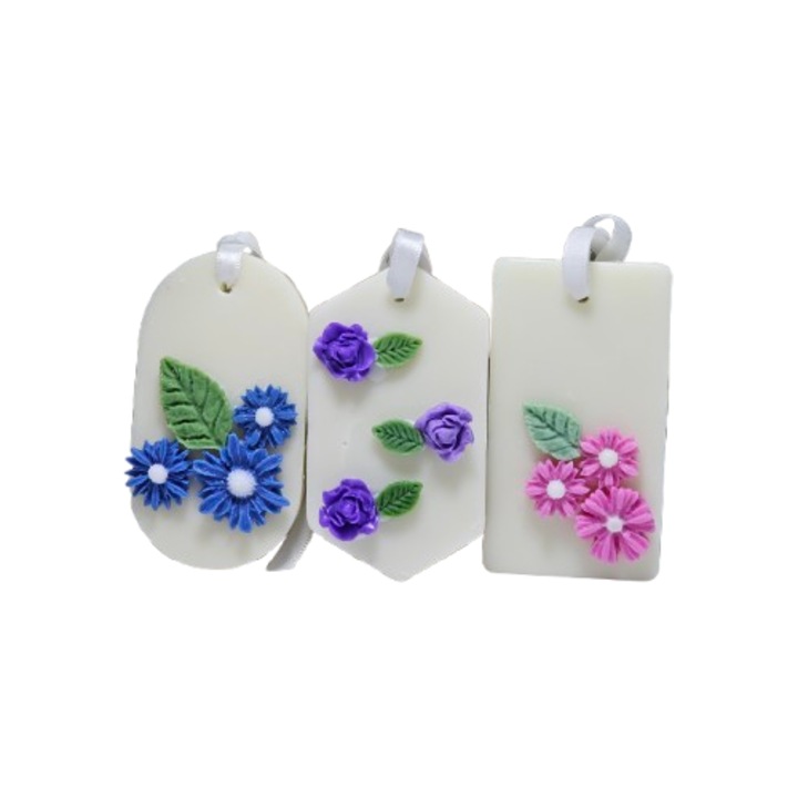 3 db-os gardrób légfrissítő szett, Dewi Petals, Bloom, Bliss - kézzel készített, viaszolt viaszok, 100% természetes szójaviasz, illatosított viasz - 150g