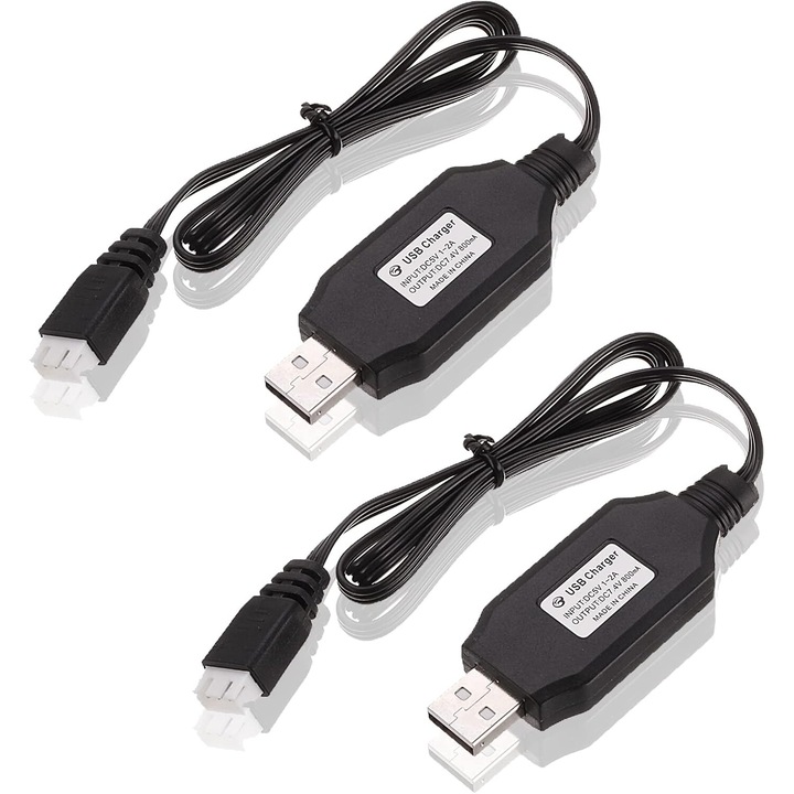 Set 2 Cabluri Incarcare USB 7.4V pentru Drone – Compatibil SYMA X8C/X8G, Hubsan H501S – Negru, pentru Baterii LiPo, YUNIQUE GREEN-CLEAN-POWER