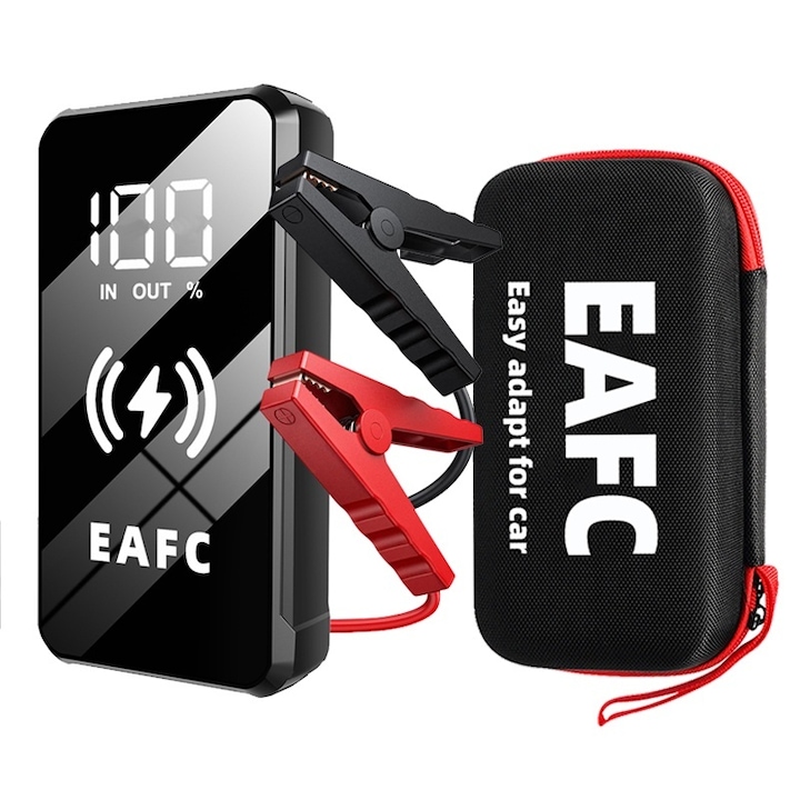 Starter Auto, 2000A, Capacitate Baterie 10000mAh, Incarcare Rapida, Acumulator Extern, SOS/Stroboscop/Iluminare, Ecran Digital, Portabil, Pentru 6.0L Motor Benzina/4.0L Diesel, cu Geanta, Negru