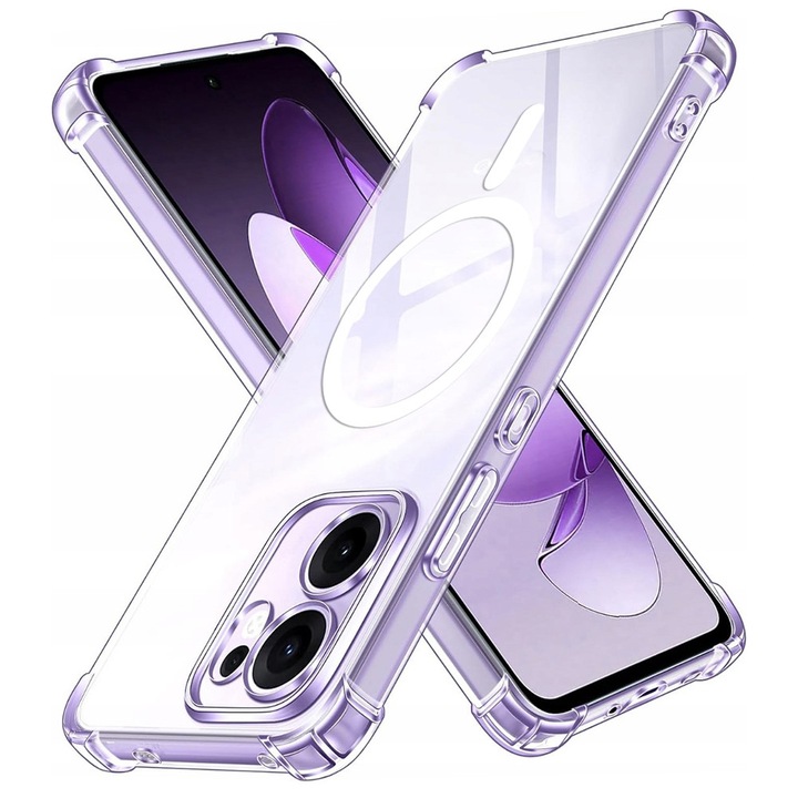 Oppo Reno13 F 4G / Reno13 F 5G / Reno13 FS 5G DaDen® ütésálló Magsafe tok, kameravédelem, vezeték nélküli töltés, ütésálló, kiváló védelem, átlátszó