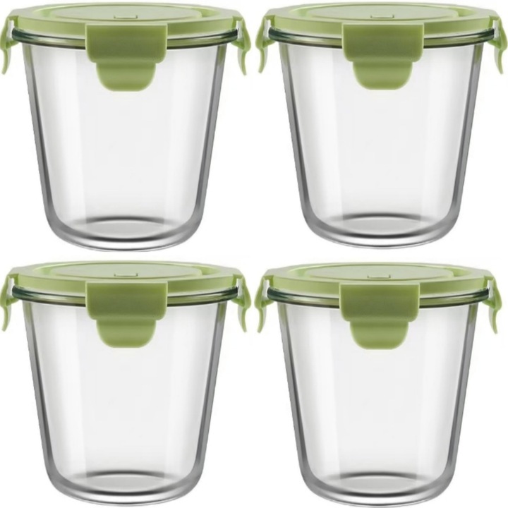 Комплект от 4 кутии за храна, боросиликатно стъкло, прозрачни, 14.4x10x11.4см