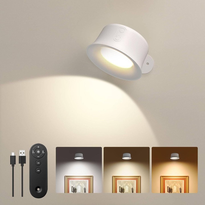 Aplica LED cu control tactil si la distanta, FngyuyeUIB, 3200 mAh, alb