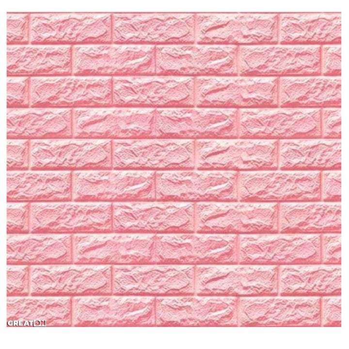 Tapet 3D GREATON cu Design Sub Forma De Caramida, 77x70cm, Spuma Poliuretanica, Autoadeziv, Rezistent La Stropii De Apa, Roz