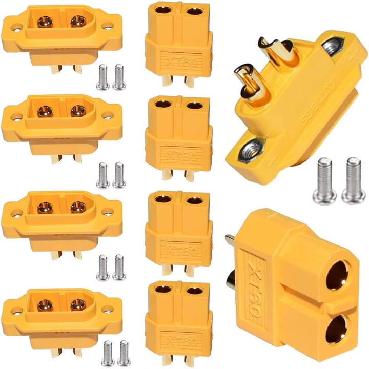 Set 5 Conectori XT60E-M, YUNIQUE, Montare Panou, Plastic Ignifug, Contacte Metalice Aurite