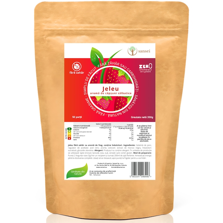 Jeleuri KETO Sansei, fara zahar, carbohidrati, 350g, 50 portii, aroma capsuna