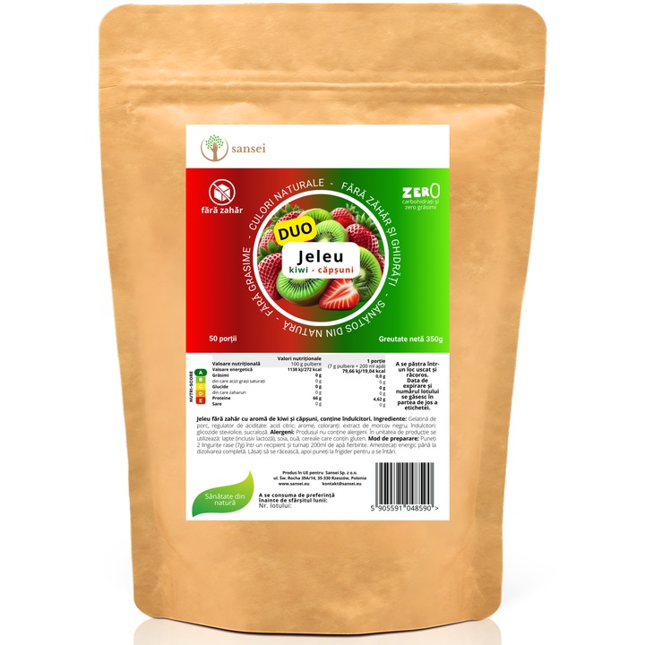 Jeleu DUO CAPSUNI-KIWI FARA ZAHAR 0 carbohidrati 350g 50 portii Keto FIT Reduction
