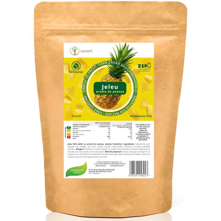 Jeleu fără zahăr Sansei, ananas, 350g, 50 porții, dietă KETO