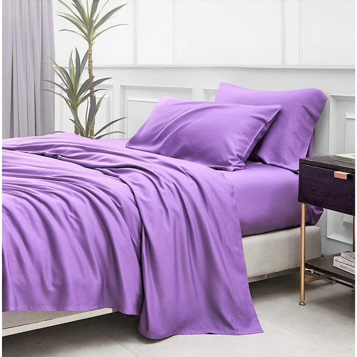 Cearceaf pentru pat Kotonia Home, 100% bumbac, ranforce color uni, lila, 220 x 240 cm