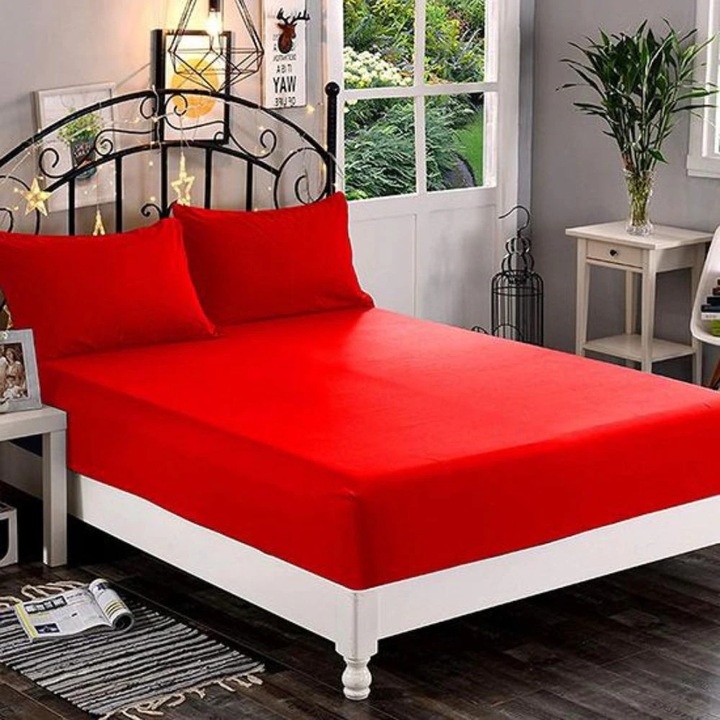 Husa de pat cu elastic Kotonia Home Hotel, 100% bumbac, Damasc DeLux Saten, rosu, 180×200+30 cm