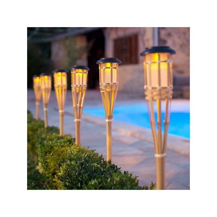 Napelemes lámpa, Antbro, bambusz, 60cm, időjárásálló, elegáns és környezetbarát design