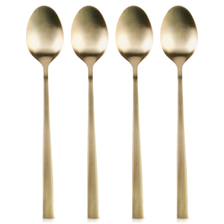 Set Lingurite De Cocktail, Excellent Houseware, 3x18 cm, Otel Inoxidabil, Potrivite Pentru Masina De Spalat Vase, Utilizare Universala, Aspect Elegant, Aurii, 4 Buc