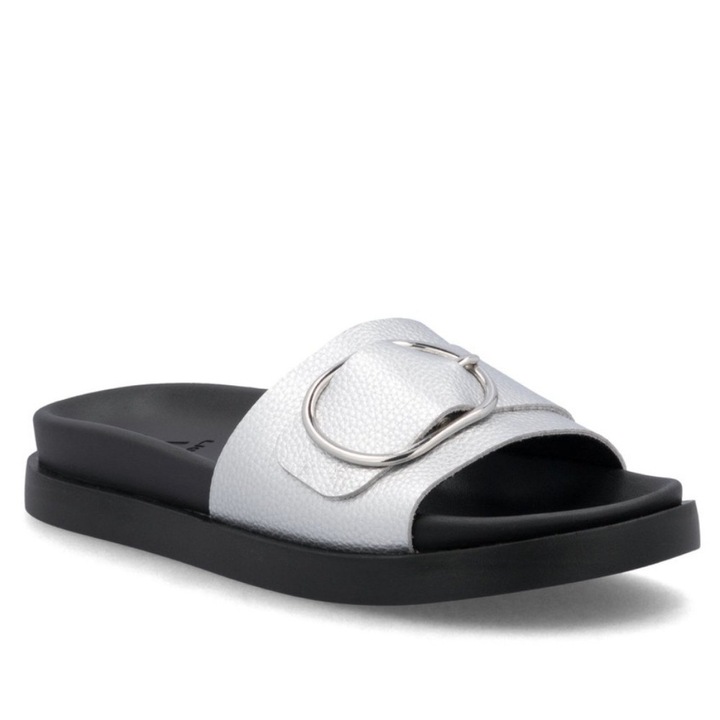 Rieker Papuci de damă Rieker cu baretă fixă, argintii și negri, W1453-90